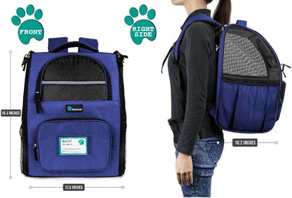 Dog Backpack Carrier for Small Large Cat, Pet, Puppy, Ventilated Pet Hiking Backpack Travel Bag, Airline Approved Cat Backpack Carrier, Camping Biking Dog Bag up to 18Lbs Pet, Royal Blue