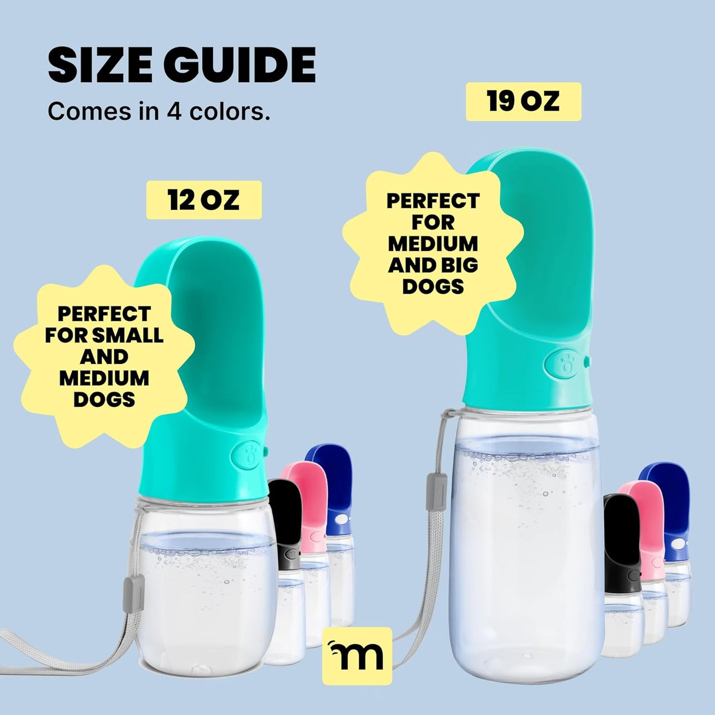 Dog Water Bottle Dispenser - 12 Oz Blue - Leak-Proof Lock & One-Hand Operation - Dog Water Bowl Dispenser - Pet Travel Bottle with Built-In Bowl