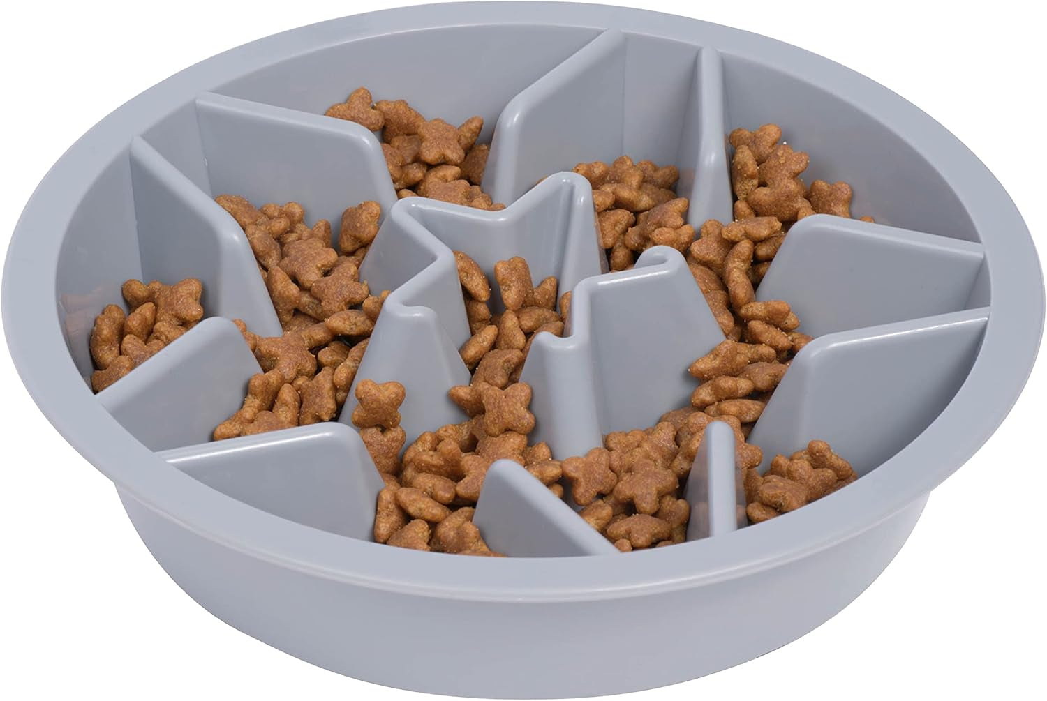 Slow Feeder Dog Bowls (2 Cup) Puzzle Dog Food Bowl - Fits into Elevated Pet Feeders - Slow Eating for Large, Medium & Small Sized Breeds - Gray