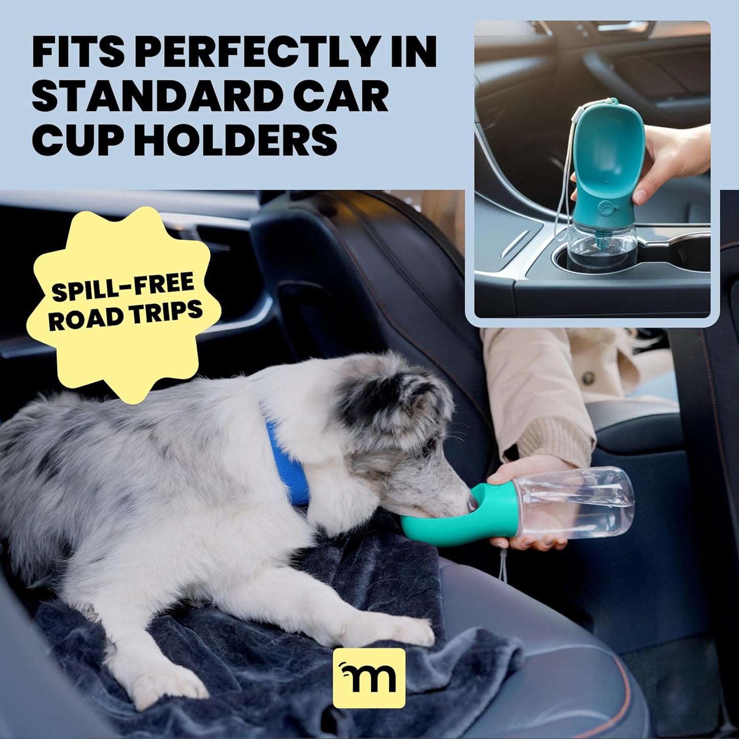 Dog Water Bottle Dispenser - 12 Oz Blue - Leak-Proof Lock & One-Hand Operation - Dog Water Bowl Dispenser - Pet Travel Bottle with Built-In Bowl