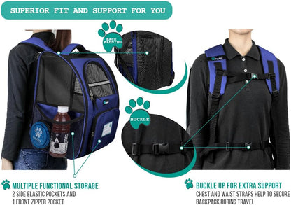 Dog Backpack Carrier for Small Large Cat, Pet, Puppy, Ventilated Pet Hiking Backpack Travel Bag, Airline Approved Cat Backpack Carrier, Camping Biking Dog Bag up to 18Lbs Pet, Royal Blue