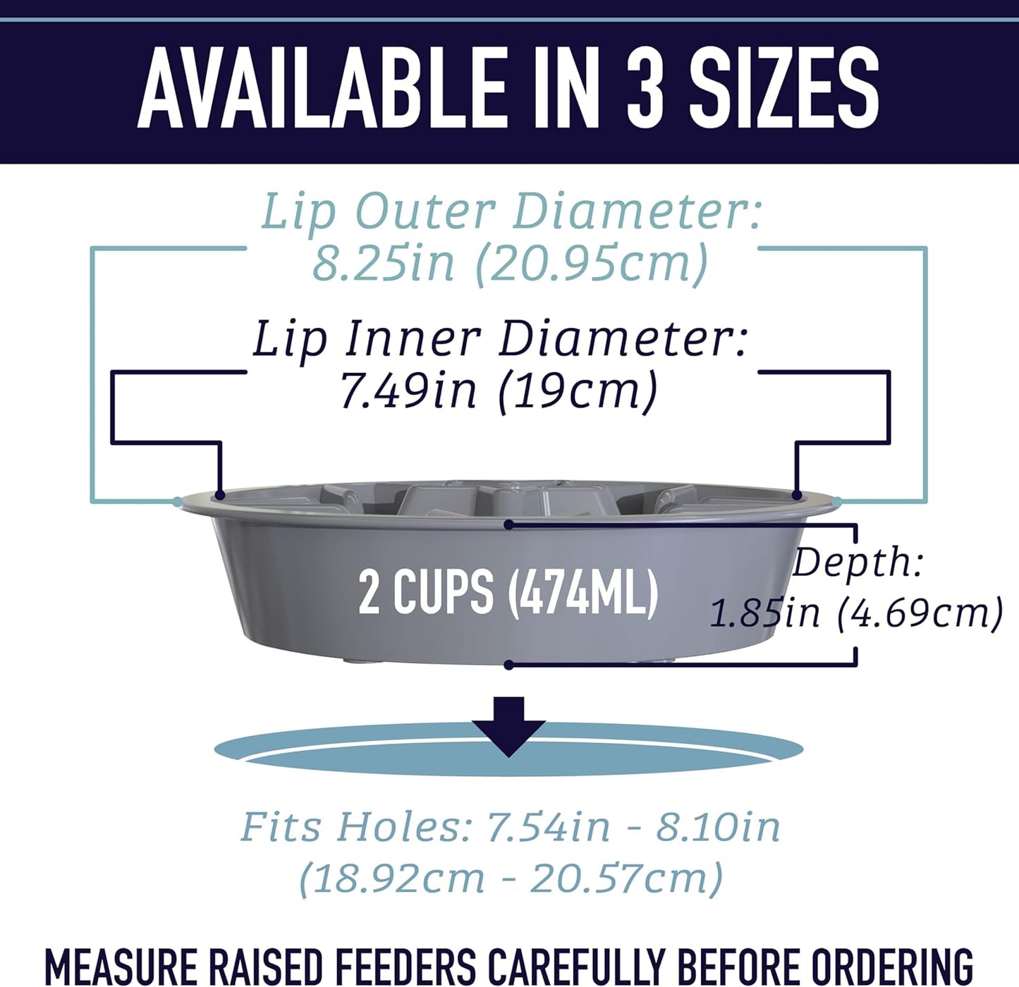 Slow Feeder Dog Bowls (2 Cup) Puzzle Dog Food Bowl - Fits into Elevated Pet Feeders - Slow Eating for Large, Medium & Small Sized Breeds - Gray