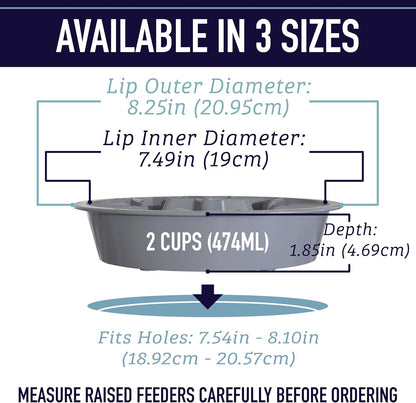 Slow Feeder Dog Bowls (2 Cup) Puzzle Dog Food Bowl - Fits into Elevated Pet Feeders - Slow Eating for Large, Medium & Small Sized Breeds - Gray